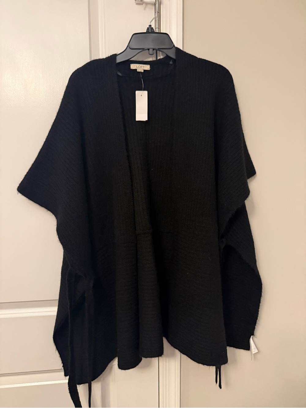 LOFT Black Open-Front Knit Poncho Cardigan